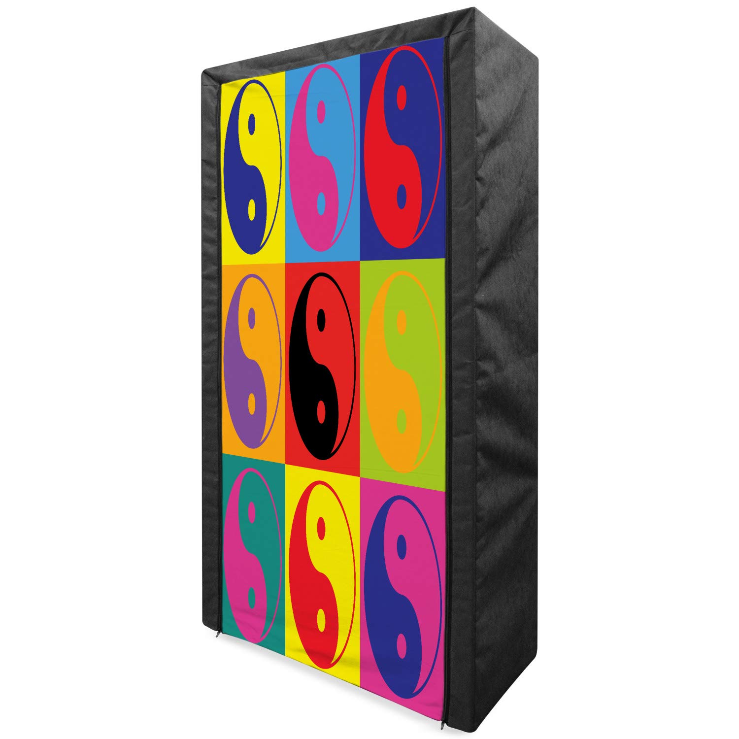 Ambesonne Yin Yang Portable Fabric Wardrobe - Pop Art Design Hippie Style Clothing Organizer with Shelves, 33.5 Inch Multicolor Storage Closet for Bedroom, Dorm, or Closet Organization | Eastern Peace & Balance Theme