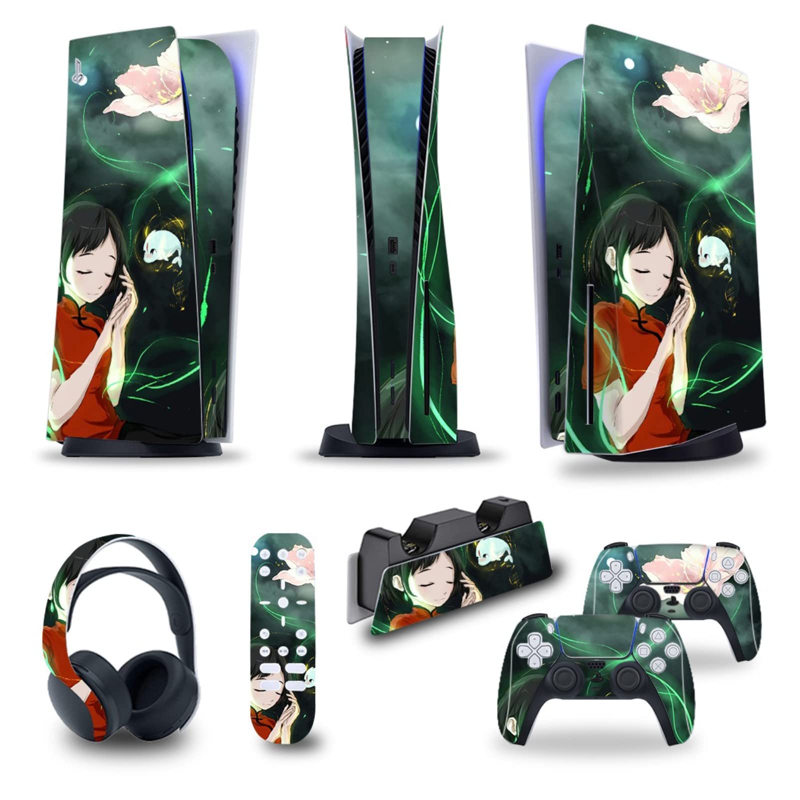 Langardirect 5-in-1 Full Set Skin Decal for PS5 Console (Disk/Digital Edition) - Vinyl Sticker Cover for PS5 Controller, Charging Station, Headset & Media Remote - Disk Version - Perfect for Gaming Setup & Console Protection