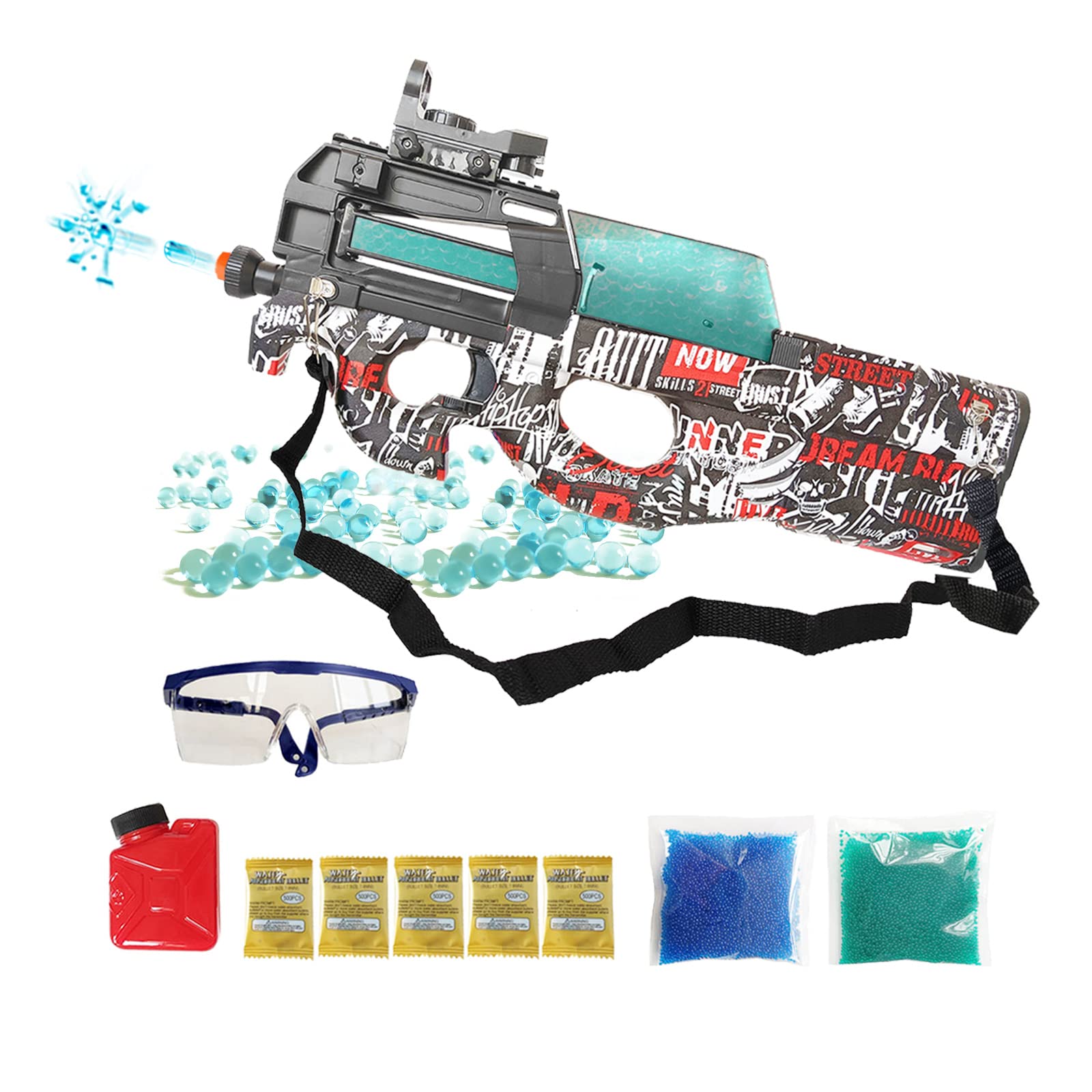 MTISGREAT Gel Splatter Ball Blaster Gun - 22500 Water Beads & Goggles Included - Outdoor Shooting Toy for Teens, Kids Ages 12+ (Black) | Perfect for Backyard Battles, Team Games & Summer Camp Activities