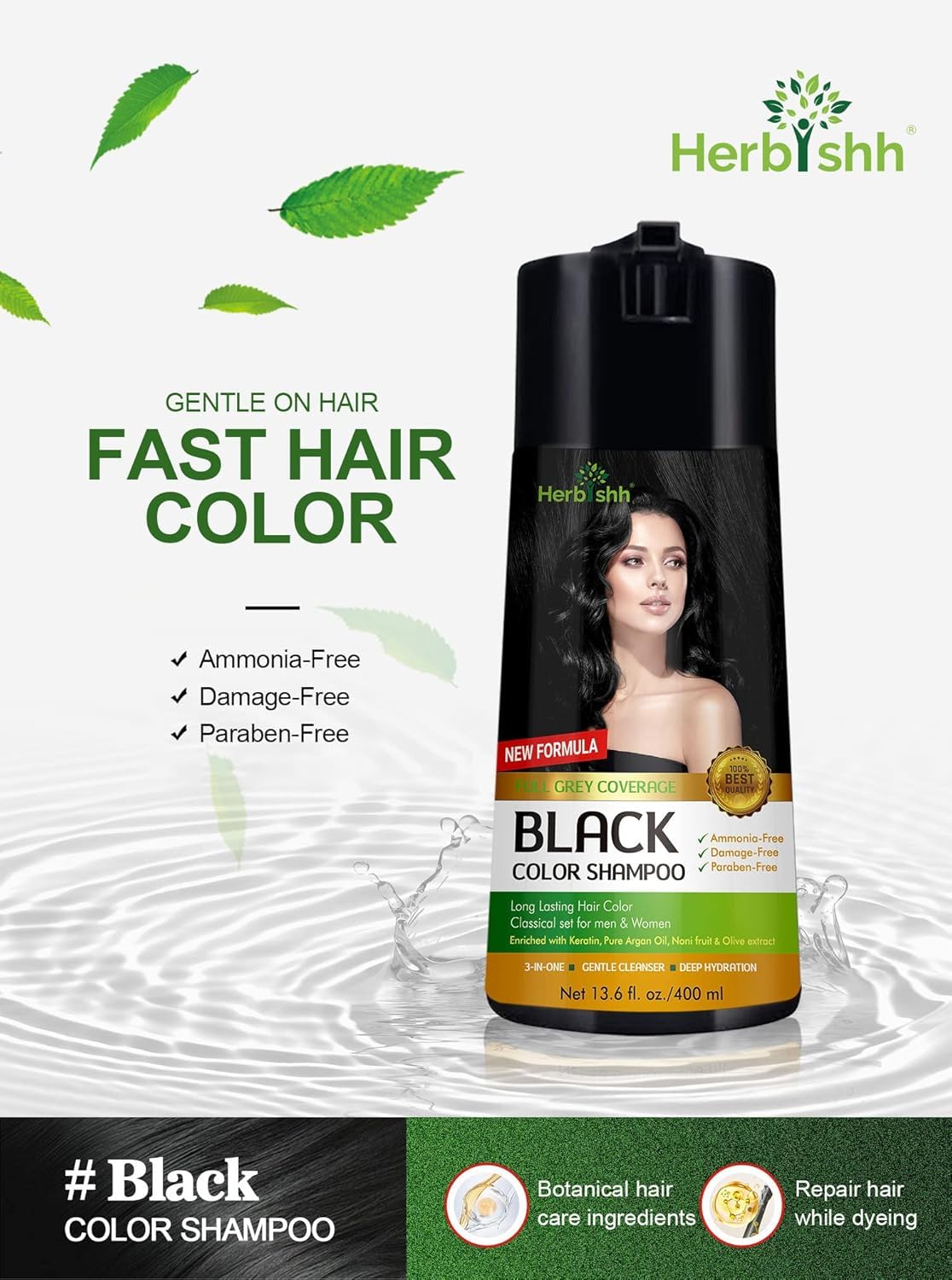 Herbishh C2 Combo Hair Color Shampoo Black (400ml x 2) & Hair Mask (150g) - Natural Grey Coverage for Men & Women | Gift Set for Parents | At-Home Hair Coloring & Conditioning Treatment