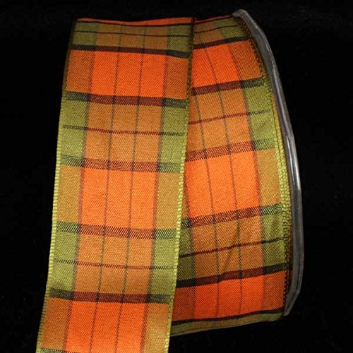 The Ribbon People Green & Orange French Check Wired Craft Ribbon - 1.5 Inch x 27 Yards Bulk Roll for Gift Wrapping, Floral Arrangements, DIY Crafts & Home Decor