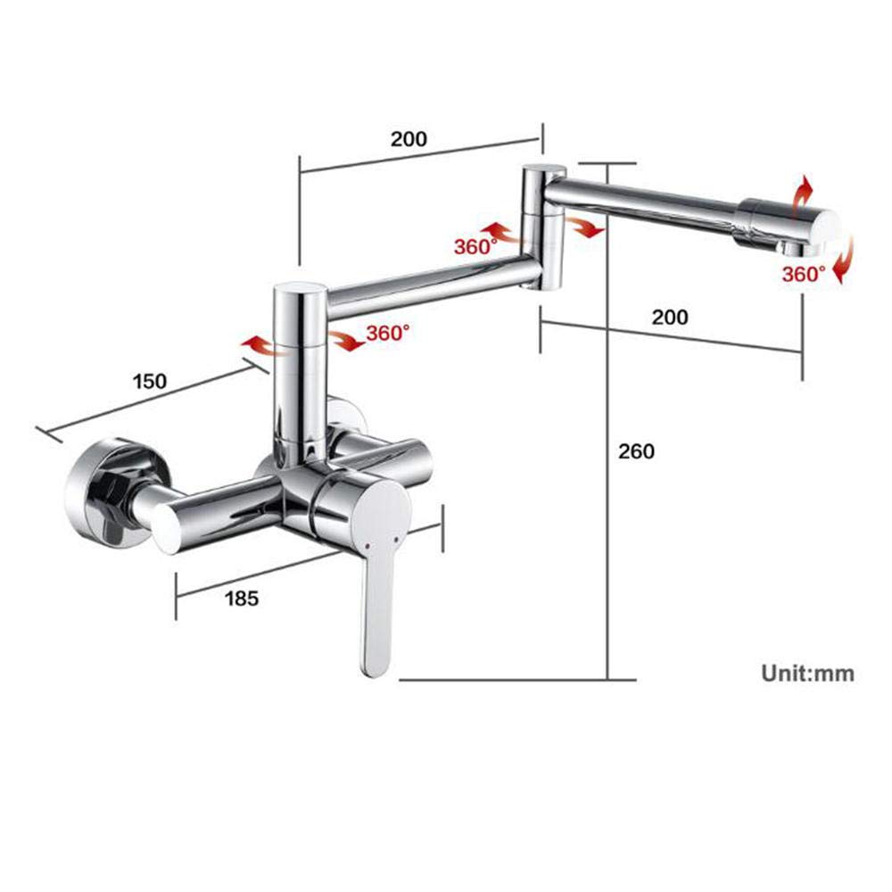 Wall Mounted Folding Kitchen Faucet - Adjustable Hot & Cold Water Rotatable Sink Faucet for Small Spaces, RV, Outdoor & Camping Use