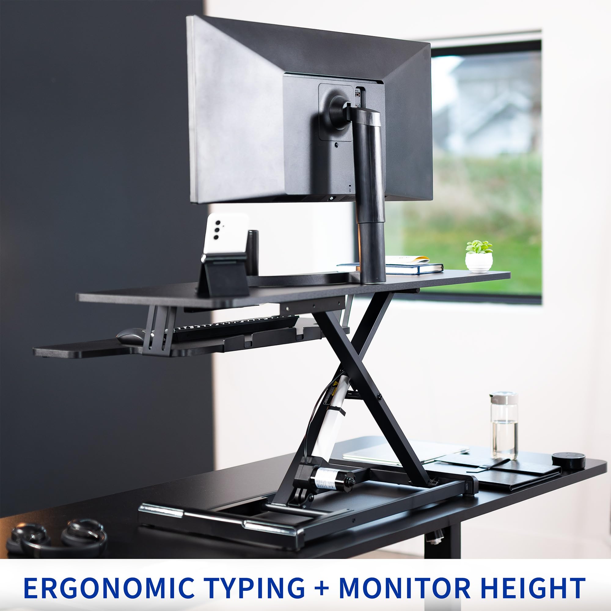 VIVO 36 Inch Electric Height Adjustable Standing Desk Converter - Sit Stand Dual Monitor & Laptop Workstation with Wide Keyboard Tray, Black (DESK-VE36B) - Perfect for Home Office, Gaming Setup & Ergonomic Workspace