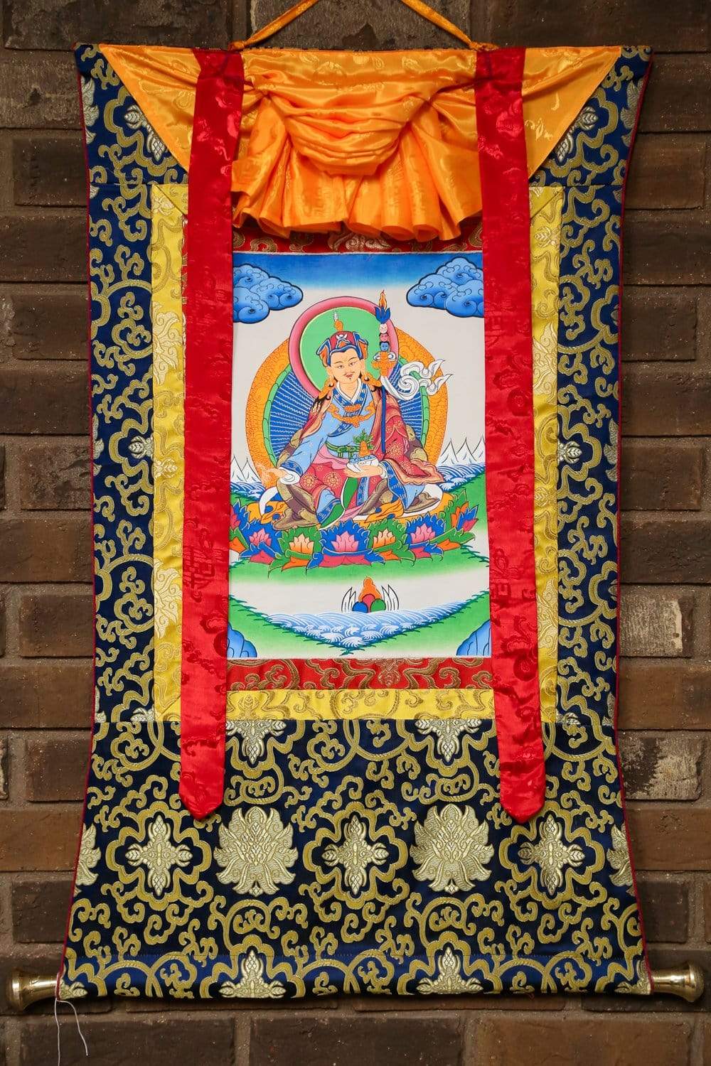Authentic Guru Rinpoche Framed Thangka Painting - Tibetan Buddhist Wall Art Decor for Meditation Room, Home & Office Spiritual Display