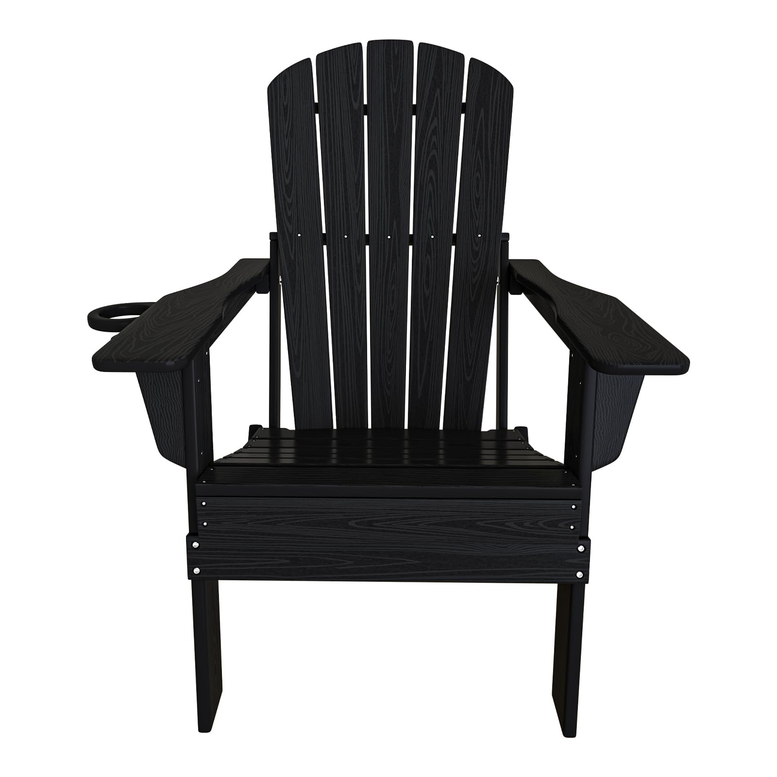 4-Piece Folding Adirondack Chair Set with Cup Holders - Heavy Duty All-Weather HDPE, Wooden Textured Design - Perfect for Poolside, Backyard, Patio, and Lawn Relaxation in Black