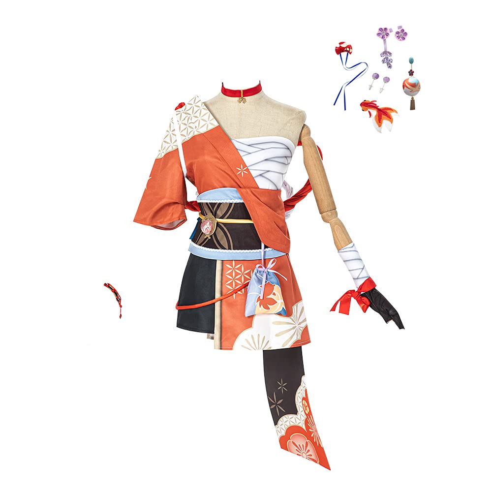 Premium Yoimiya Cosplay Costume - Genshin Impact Deluxe Kimono Outfit Full Set for Halloween, Anime Conventions & Themed Parties