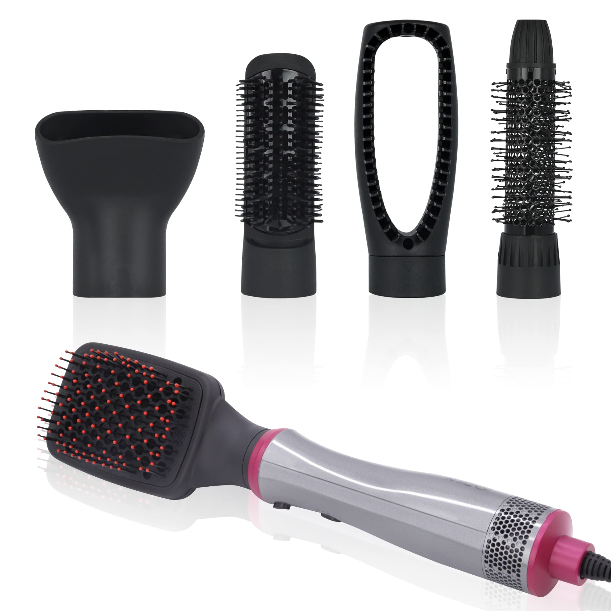 BY-812 Hair Dryer Brush - 2-in-1 Blow Dryer & Volumizing Hot Air Styler with Negative Ions, Detachable Interchangeable Brush Heads (Gray/Pink) for Salon-Quality Blowouts at Home - Perfect for Styling, Straightening & Adding Volume to All Hair Types