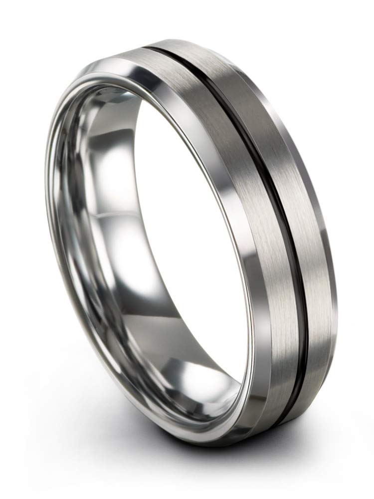Tungsten Carbide Wedding Band Ring for Men & Women - 6mm Blue Black Center Line, Beveled Edge, Brushed & Polished Finish - Custom Engraved Anniversary & Engagement Ring - Perfect for Weddings, Proposals & Special Occasions