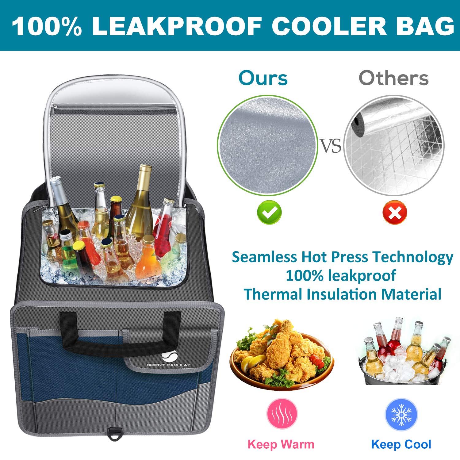 Collapsible Trunk Organizer with Cooler - Large Waterproof Car Storage Container with Non-Slip Bottom & Multi-Compartment Design for Sedan, SUV, Truck, Van (Blue) | Perfect for Groceries, Road Trips & Vehicle Organization