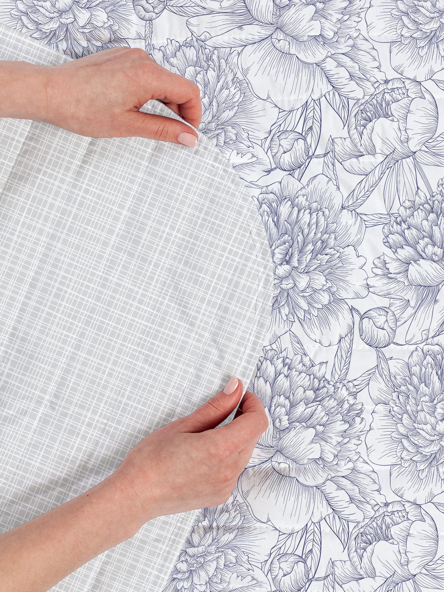 Ambesonne Floral Reversible King Size Bedspread Set - Hand Drawn Rose, Chamomile & Peonies Design on Lavender Blue Microfiber Bedding with Pillow Shams | Perfect for Master Bedroom, Guest Room & Bohemian Home Decor