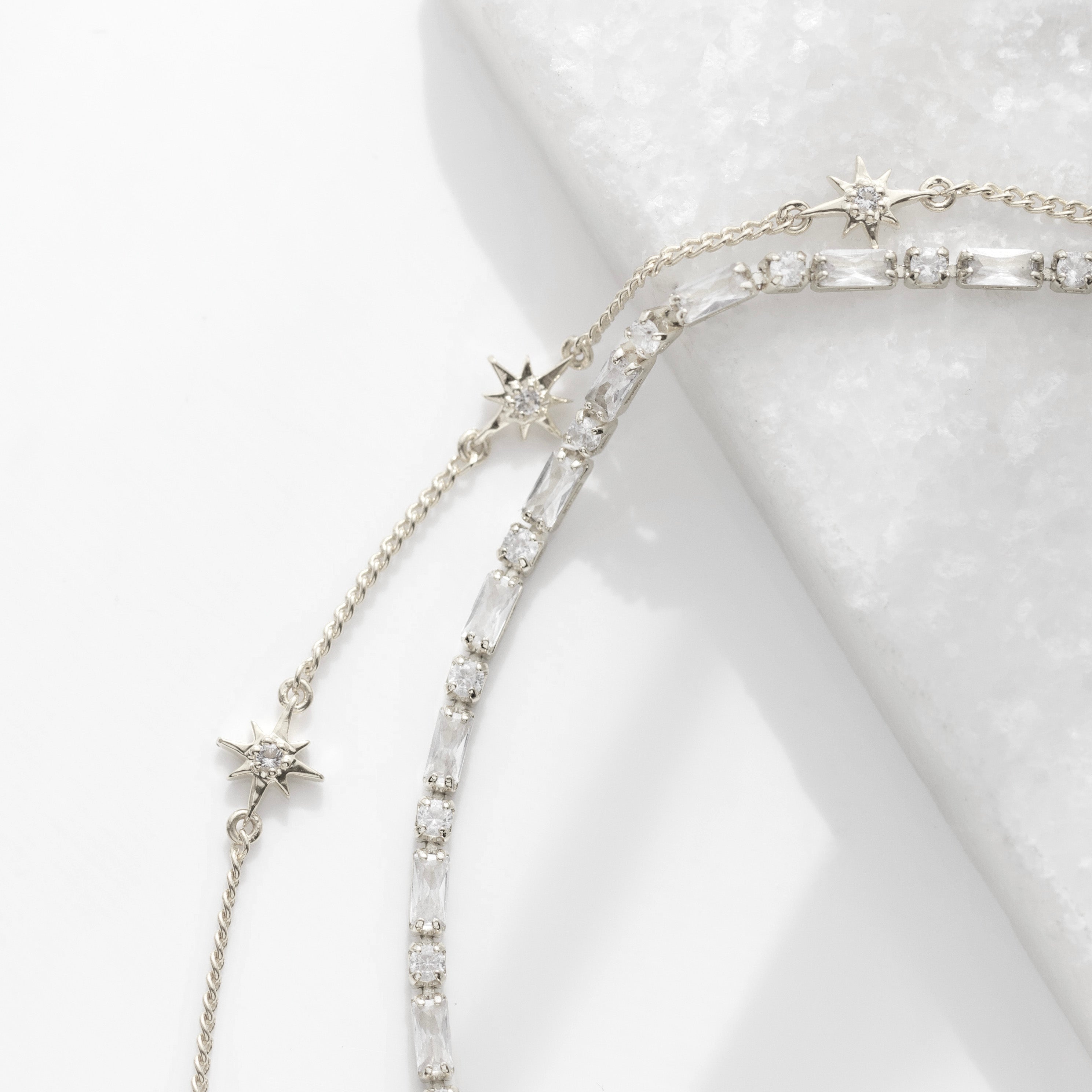 Celestial Dainty White Topaz Star Bracelet for Women - Elegant Sterling Silver Adjustable Charm Bracelet - Perfect for Birthday, Anniversary & Everyday Wear
