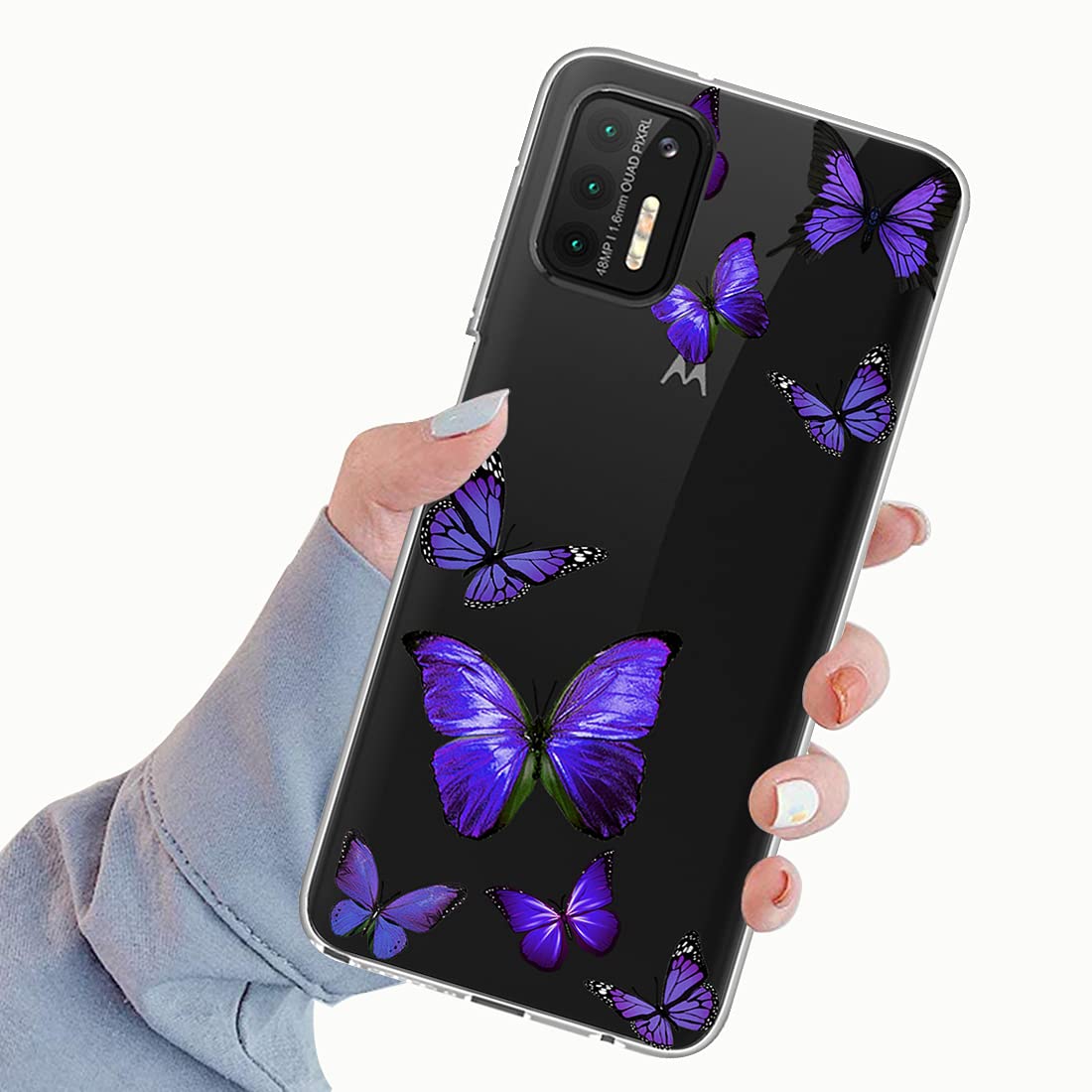 **Motorola Moto G Stylus 2021 Case - Slim Shockproof Clear TPU Protective Cover with Butterfly Pattern (Purple) - Durable Phone Case for Everyday Use & Travel**
