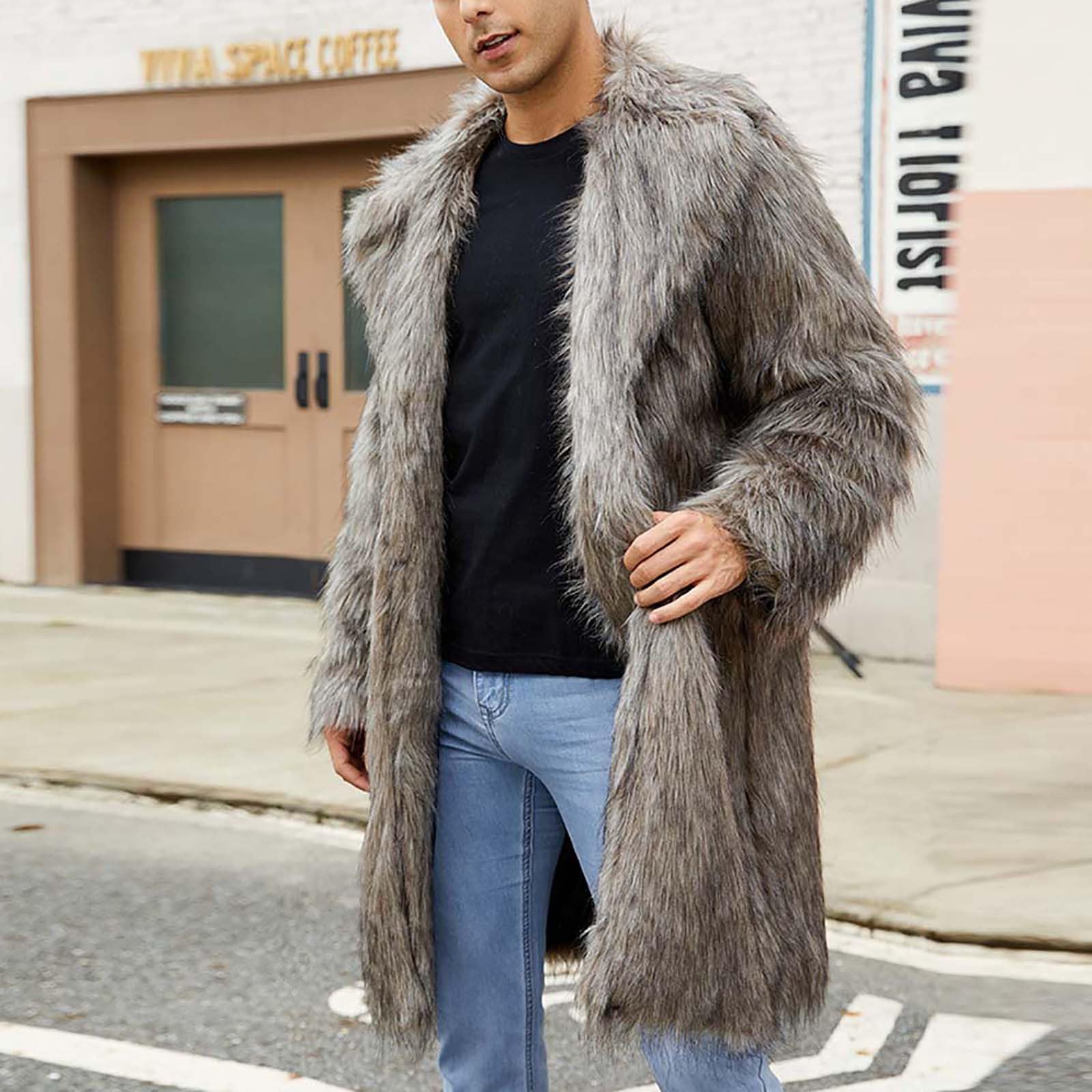 Men's Faux Fur Winter Coat Long Parka Jacket - Warm Furry Overcoat for Cold Weather | Perfect for Snowy Days, Outdoor Activities & Winter Fashion