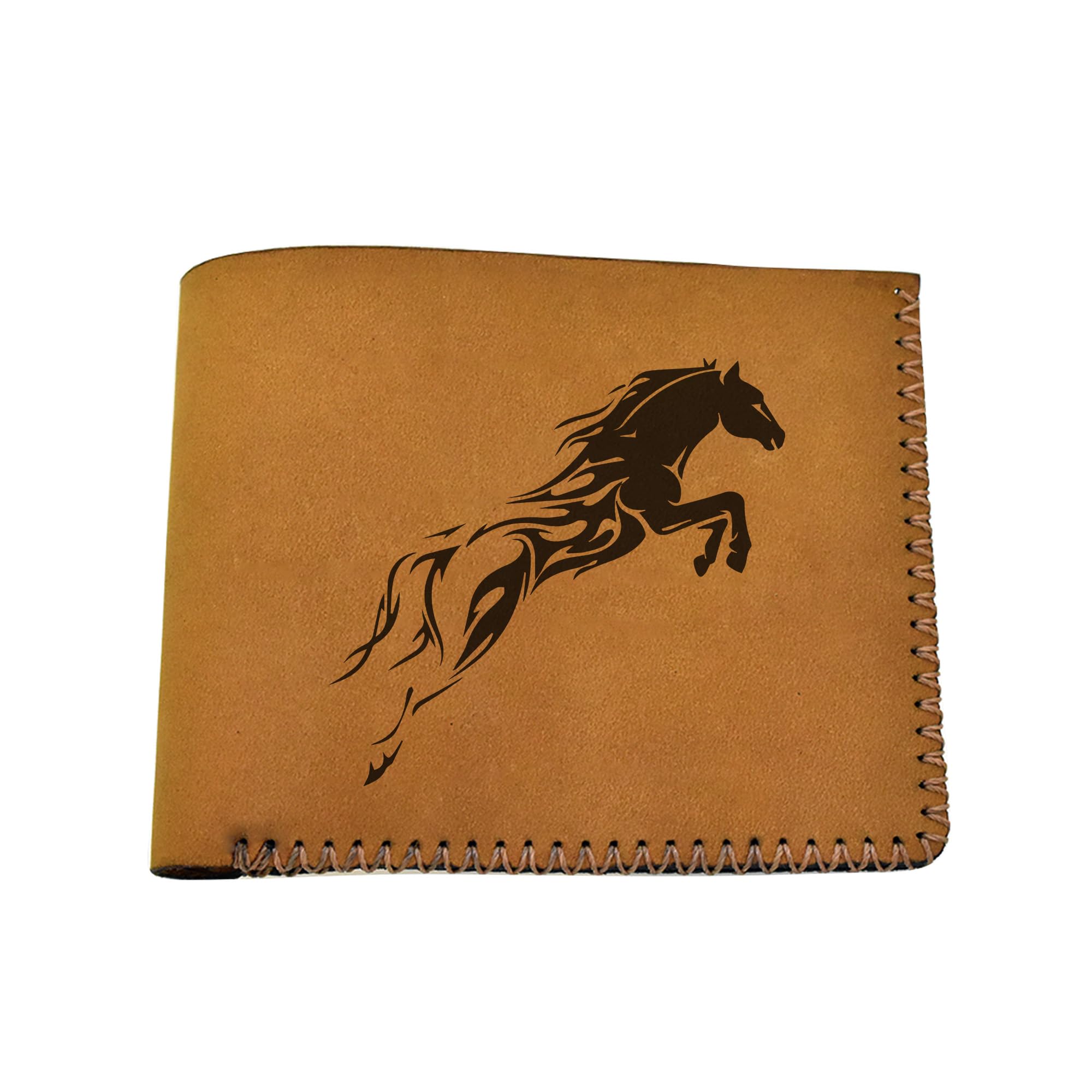 Genuine Handmade Pull-Up Leather Wallet for Men - Tribal Horses Design - Perfect for Everyday Use, Travel & Gifts