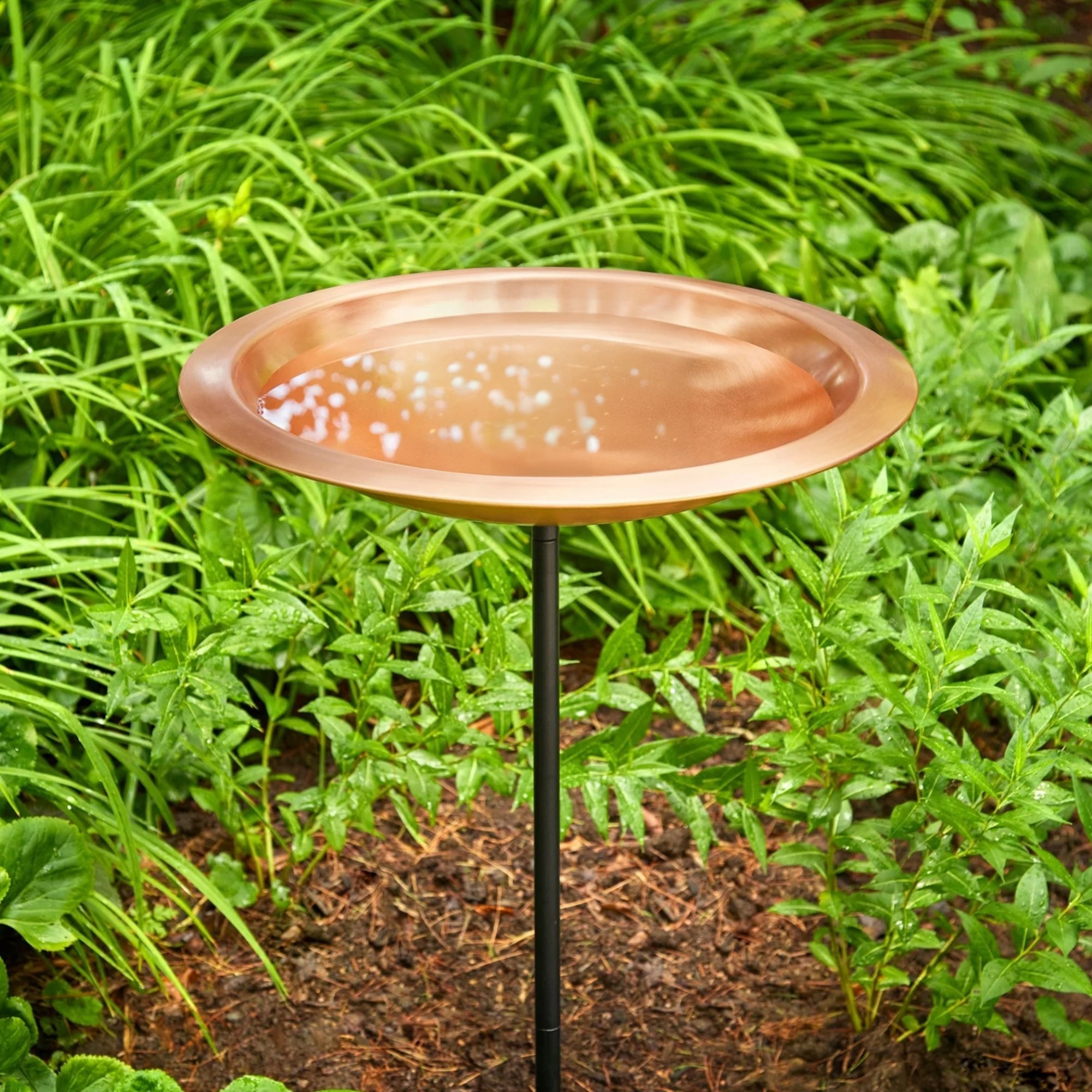 Good Directions 18-Inch Copper Bird Bath with Garden Pole - Matte Finish for Outdoor Garden Decor & Bird Watching
