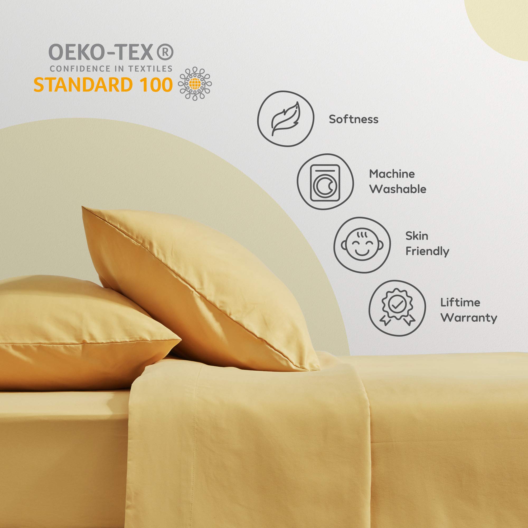 Sleep Zone Kids Queen Bed Sheets Set 4-Piece - Ultra Soft & Adorable 100% Cotton Bedding with Flat Sheet, Fitted Sheet & 2 Pillowcases (Queen Size, Ginger Yellow) - Perfect for Kids' Rooms, Sleepovers & Cozy Bedtime