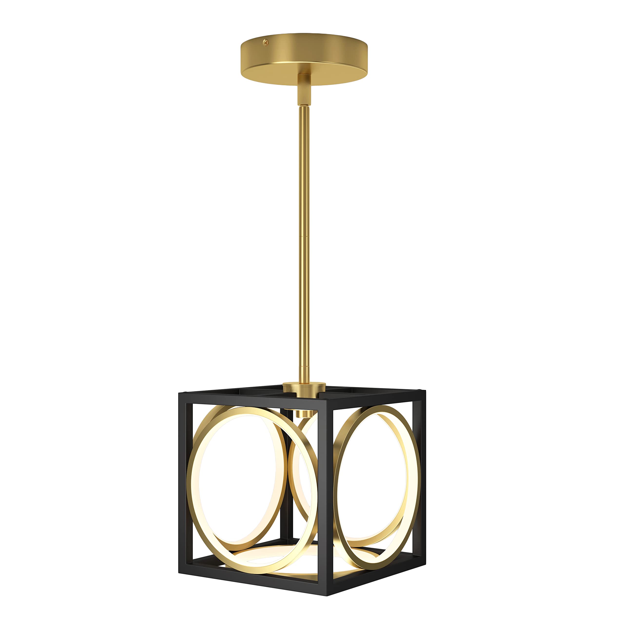 Artika Astoria 13W Modern Geometric Square Pendant Light - Black & Gold Kitchen Island Lighting Fixture, 800 Lumens 3000K Warm White LED, No Bulb Required - Perfect for Dining Room, Kitchen Island, Bar Counter and Restaurant Lighting