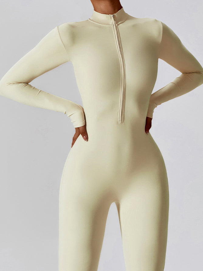 ZASUWA Women's High Waist Zipper Jumpsuit - Slimming Bodycon Romper for Casual Wear & Night Out