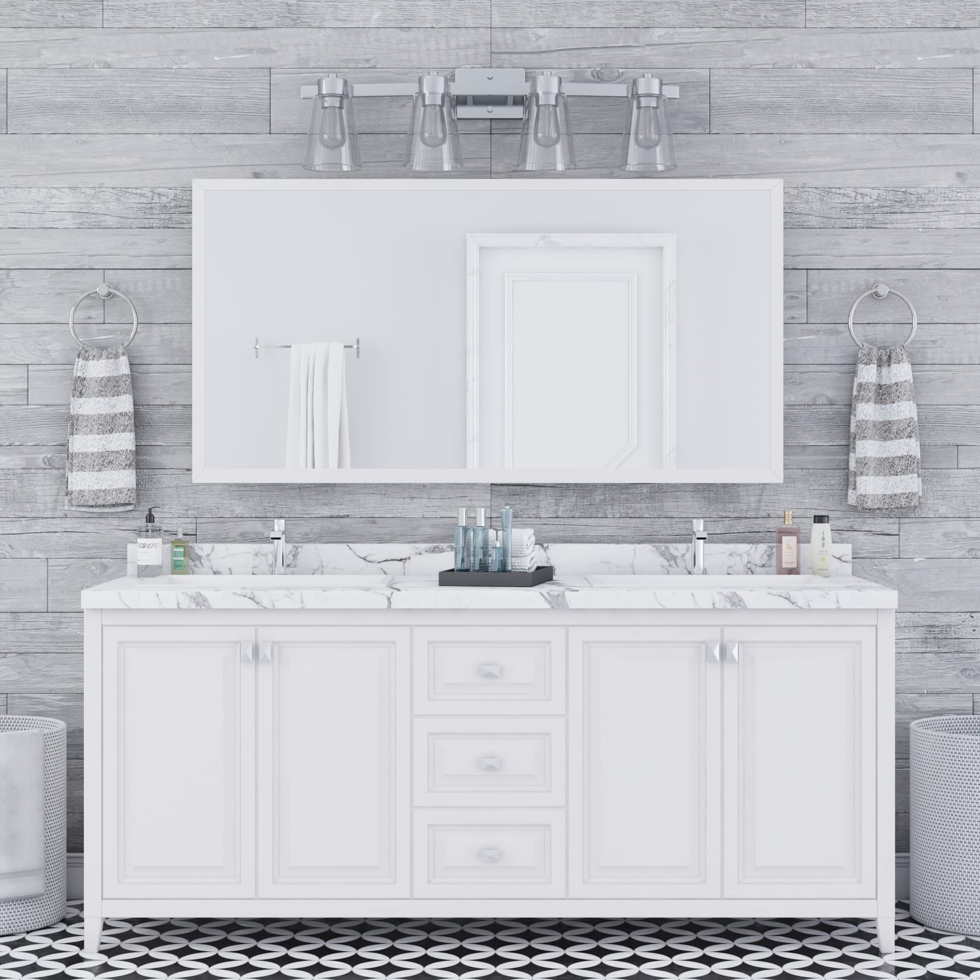 Prominence Home Fairendale 4-Light Brushed Nickel Bathroom Vanity Light with Clear Glass Shades - 51528-01 | Modern Bathroom Lighting for Vanity Mirror, Powder Room & Makeup Area