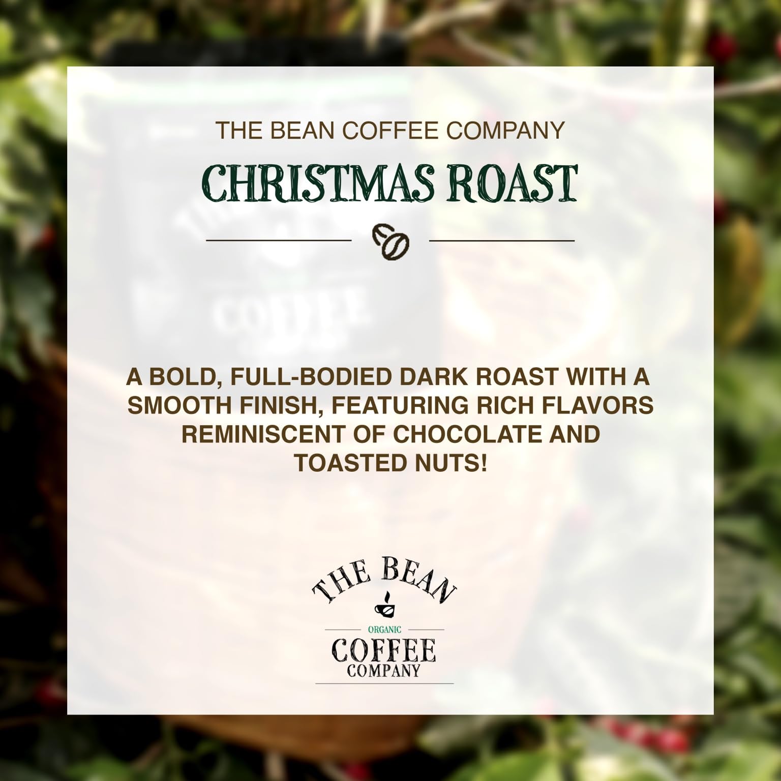 Organic Dark Roast Whole Bean Coffee - The Bean Coffee Company Christmas Blend (5 lb Bag) | Premium Holiday Coffee for Gifting, Family Gatherings & Cozy Winter Mornings