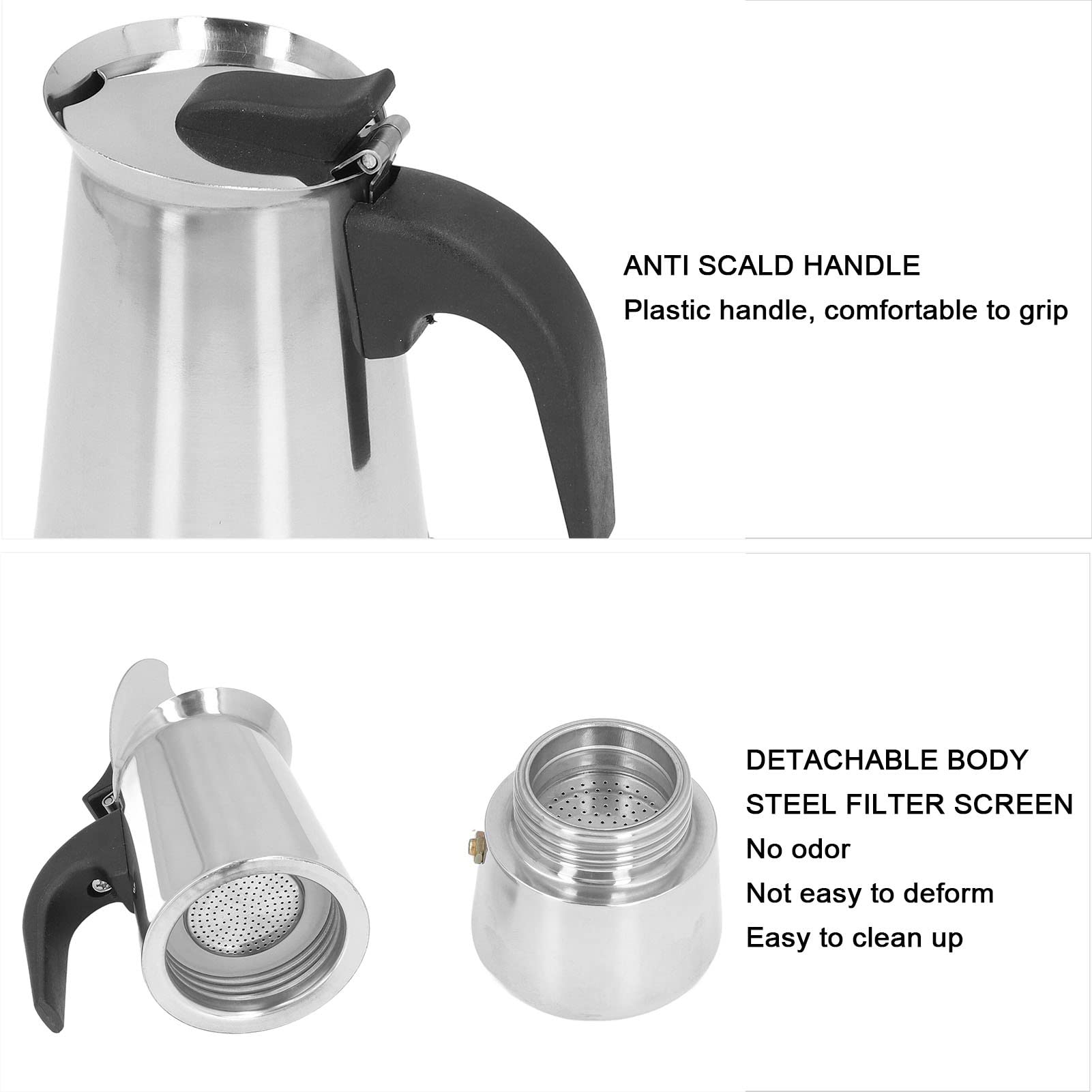 Stainless Steel Moka Pot Espresso Maker - Italian Stovetop Coffee Percolator for Rich Espresso, Perfect for Home, Office & Camping Use