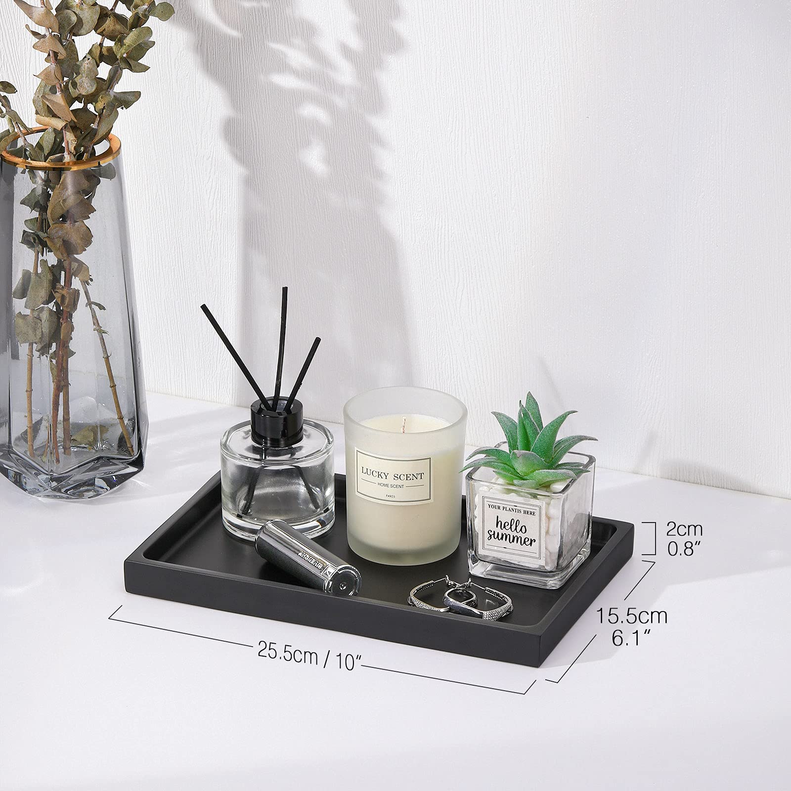 Luxspire Matte Black Resin Bathroom Vanity Tray - Jewelry Ring Organizer & Perfume Dish for Dresser, Sink Countertop - Perfect for Bathroom, Kitchen, and Bedroom Storage (Medium Size)