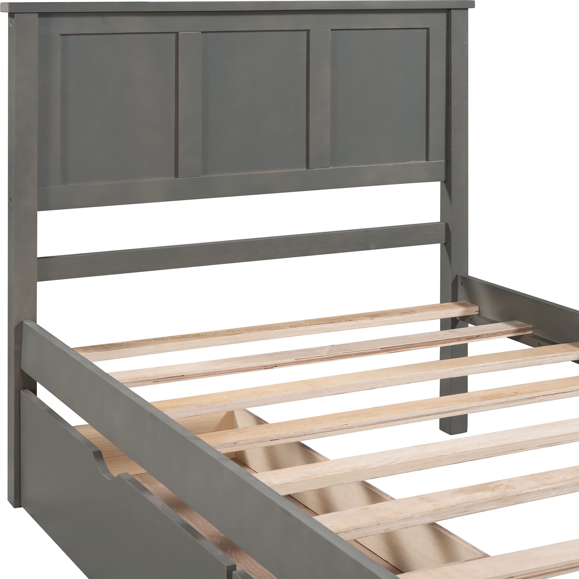 Twin Platform Bed with Drawers - Wooden Storage Bed with Headboard & Slat Support - No Box Spring Needed - Easy Assembly in Gray - Perfect for Small Bedrooms, Guest Rooms & Dormitories