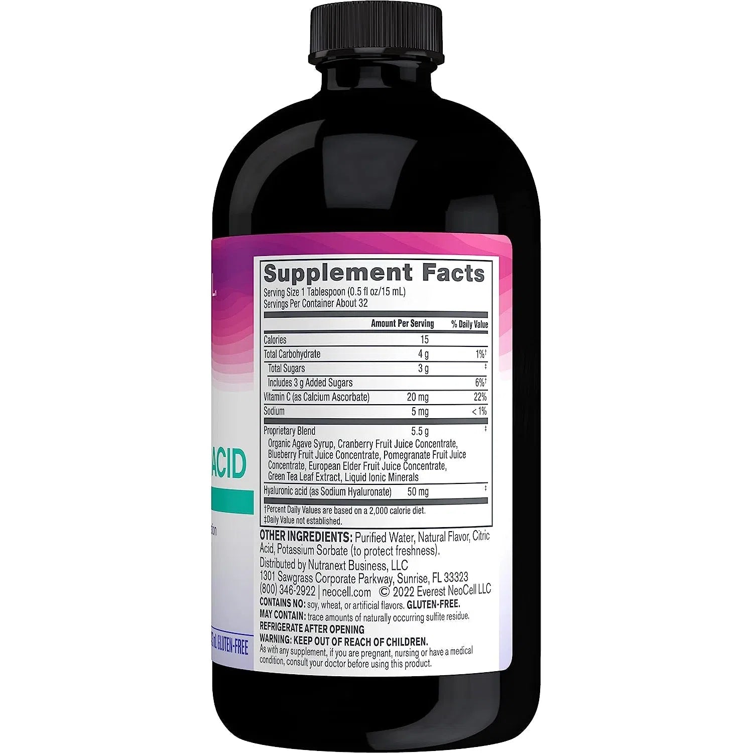NeoCell Hyaluronic Acid Berry Liquid Supplement - Supports Joint Health & Skin Hydration - Delicious Berry Flavor for Daily Wellness Routine