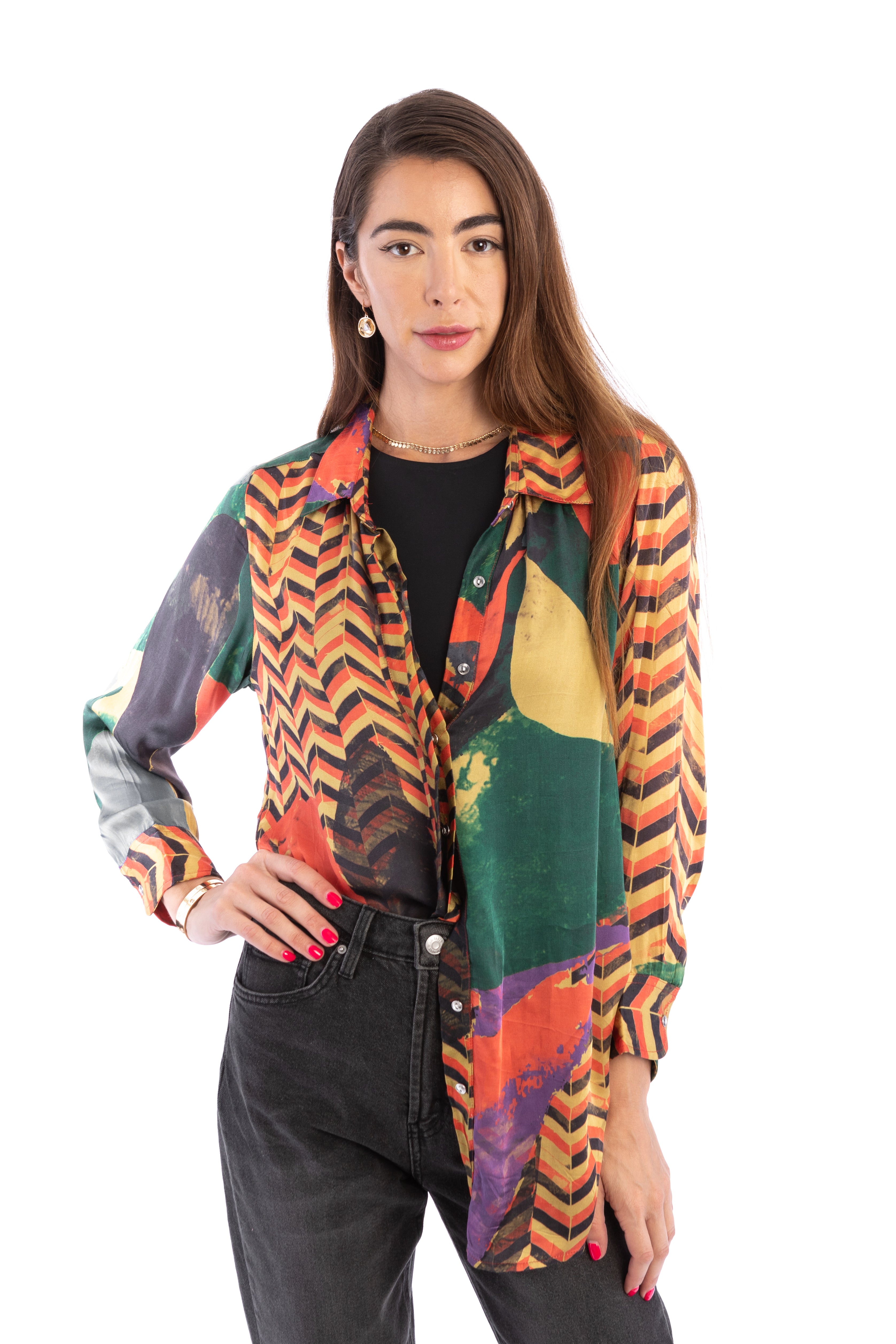 Stylish Satin Abstract Geometric Print Shirt for Men & Women | Trendy Casual & Party Wear | Perfect for Office, Date Night & Special Occasions