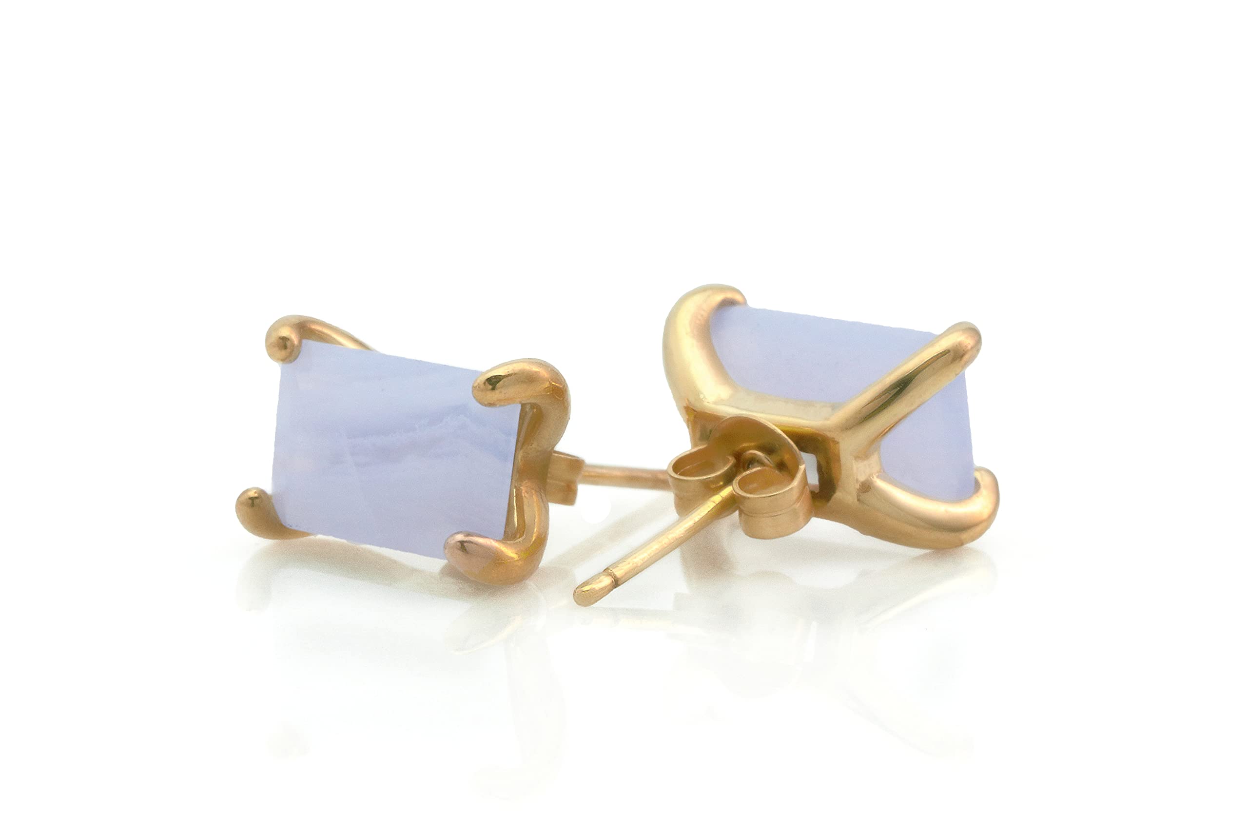Blue Lace Agate Stud Earrings - Handmade Gemstone Jewelry for Women - Gift Box Included | Perfect for Parties & Office Wear