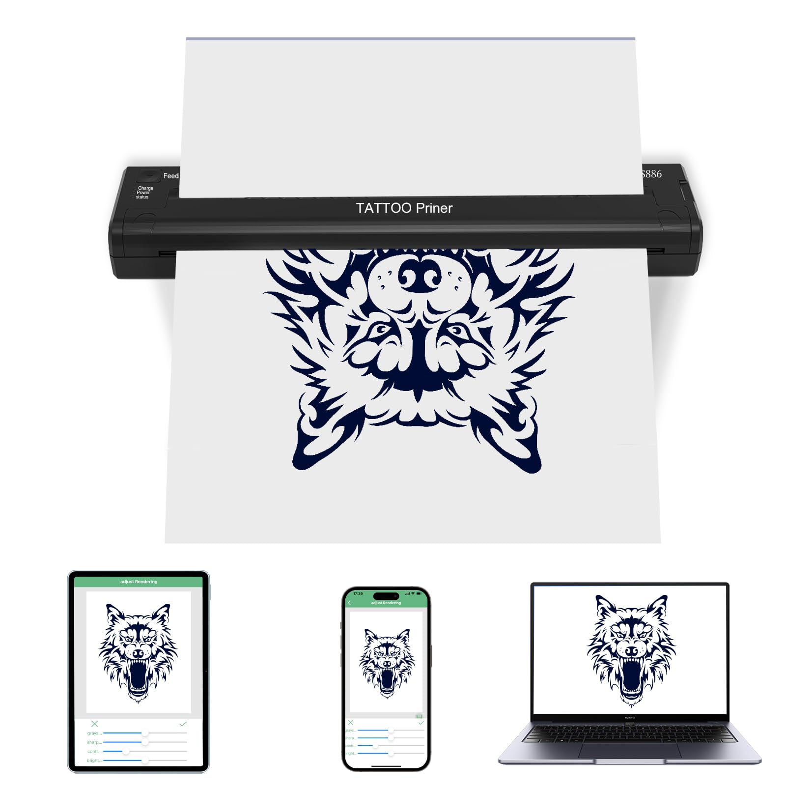 YILONG ATS886 Bluetooth Thermal Tattoo Stencil Printer - Portable Tattoo Machine for Artists & Beginners, Smartphone/PC Compatible - Perfect for Home Studios & Professional Tattoo Shops