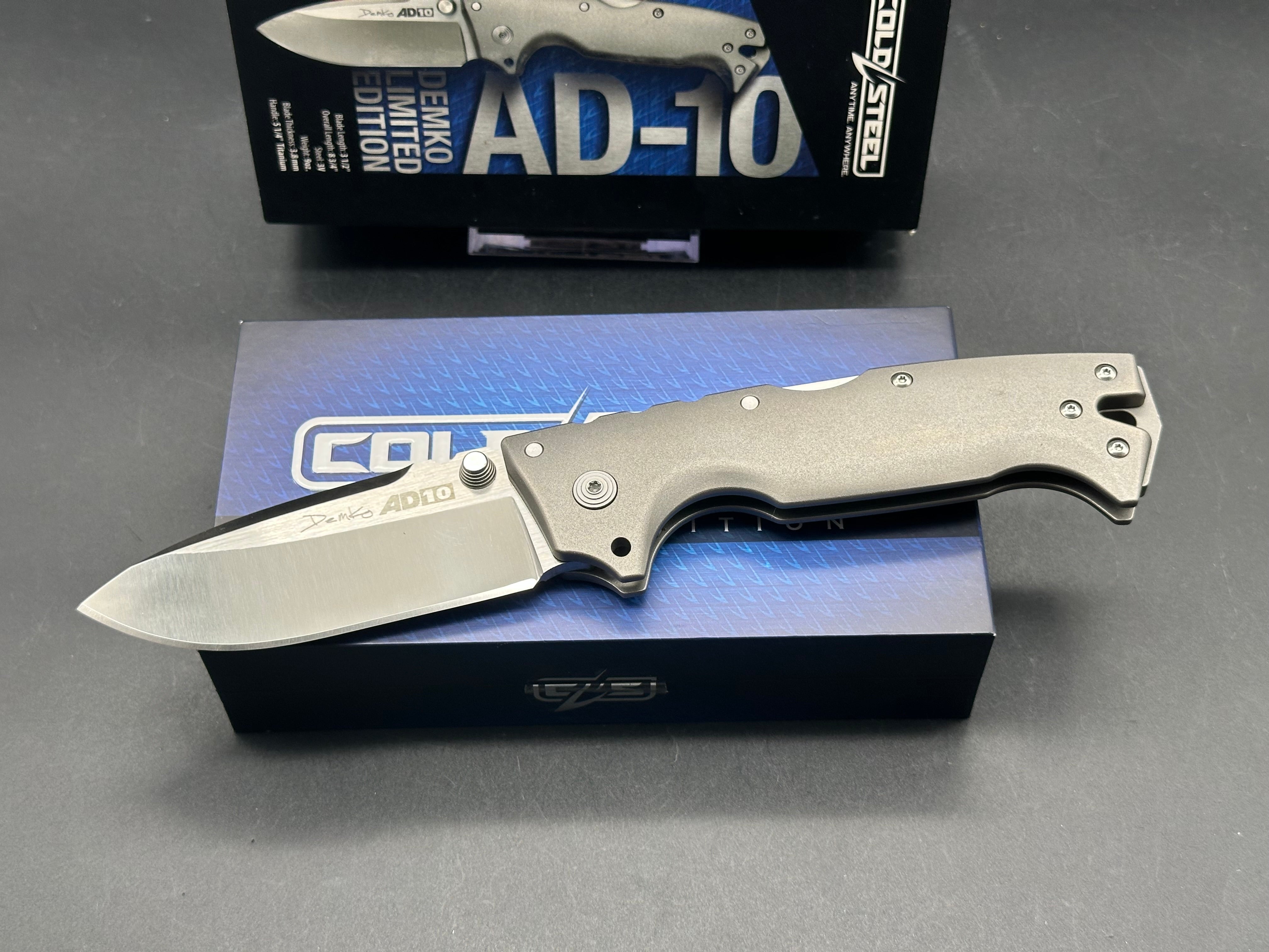 Cold Steel AD-10 Limited Edition Titanium Folding Knife - CPM 3V Satin Blade for Outdoor Camping, Hunting & Survival Gear