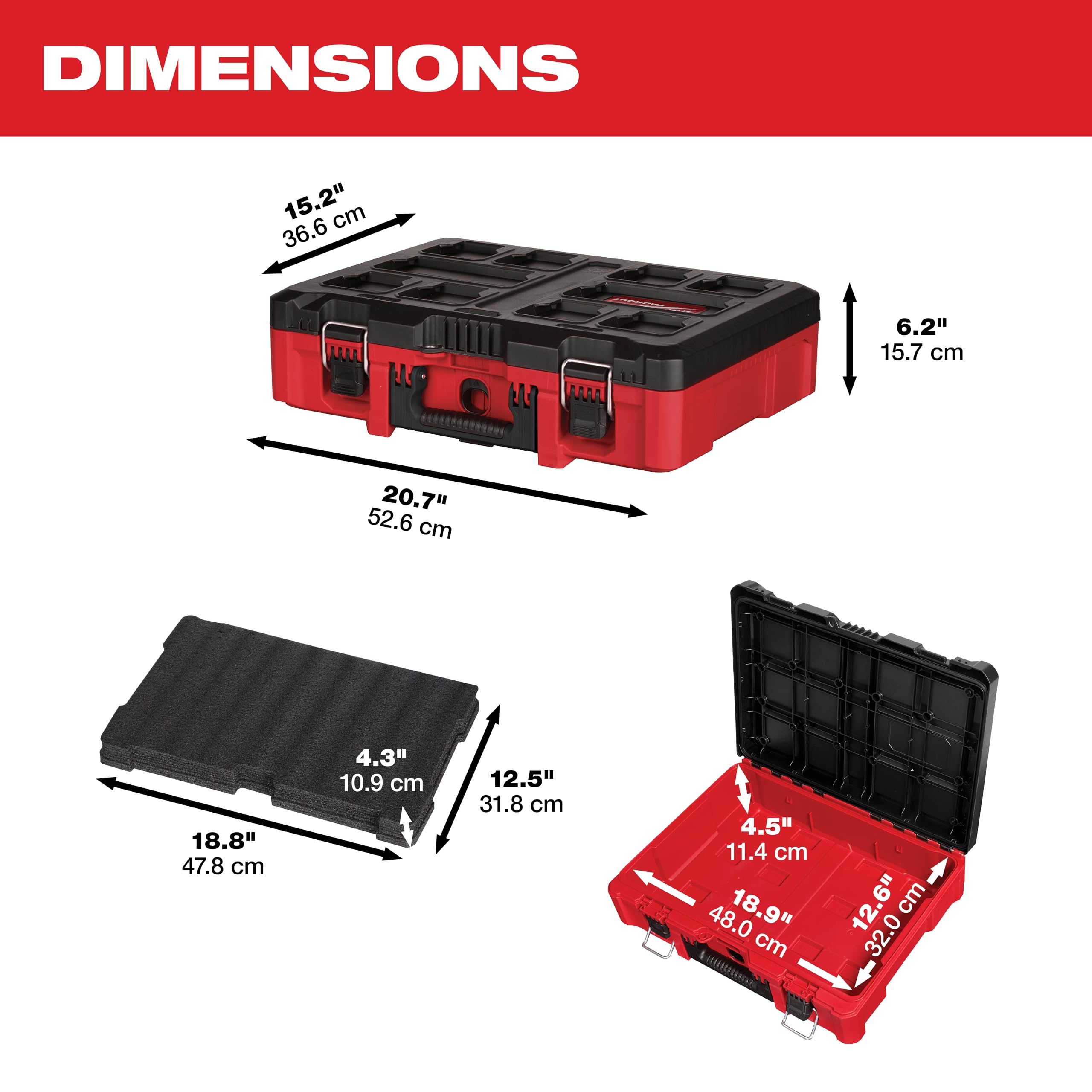 Milwaukee 48-22-8450 PACKOUT Customizable Foam Insert Tool Case - Heavy-Duty Storage for Power Tools, Hand Tools & Equipment - Perfect for Job Sites, Workshops & Professional Contractors