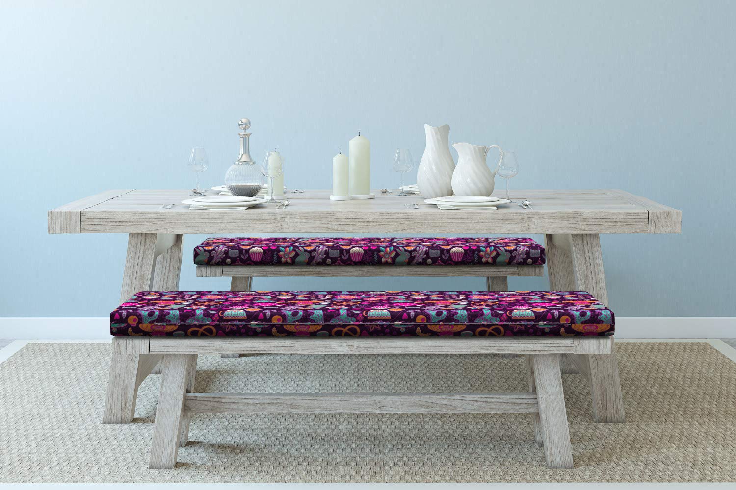 Ambesonne Tea Party Bench Cushion Set of 2 - Vibrant Abstract Tea Cupcake & Teapot Design - 45
