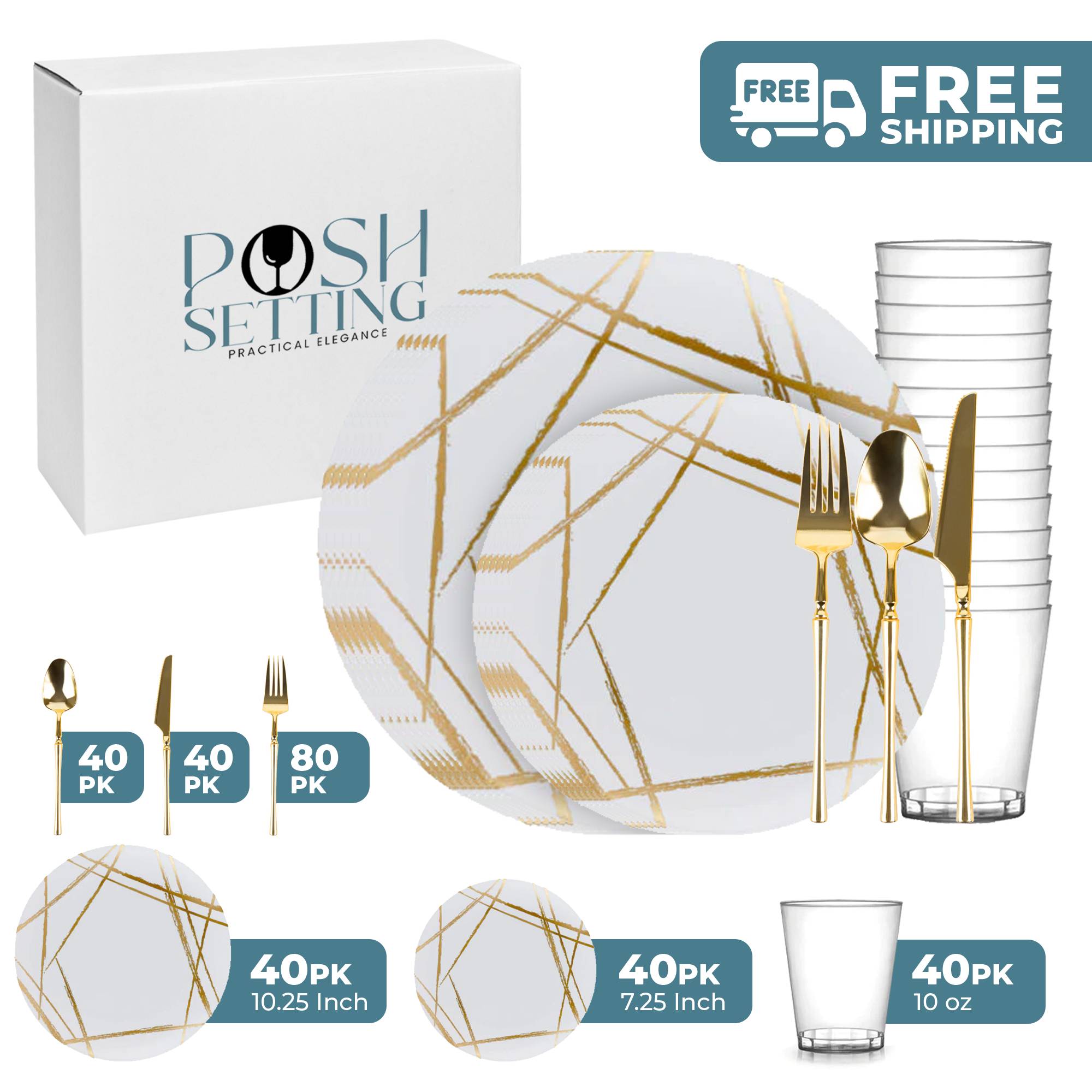 White and Gold Plastic Party Bundle - 50-Piece Disposable Cutlery Set with Forks, Knives, Spoons - Perfect for Birthday Parties, Weddings, and Events