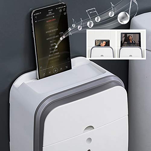 Wall-Mounted Adhesive Tissue Box Holder with Drawer - 2 Layer Multifunctional Bathroom Organizer for Toilet Paper Storage (Gray) - Perfect for Small Bathrooms, RVs & Space-Saving Home Organization