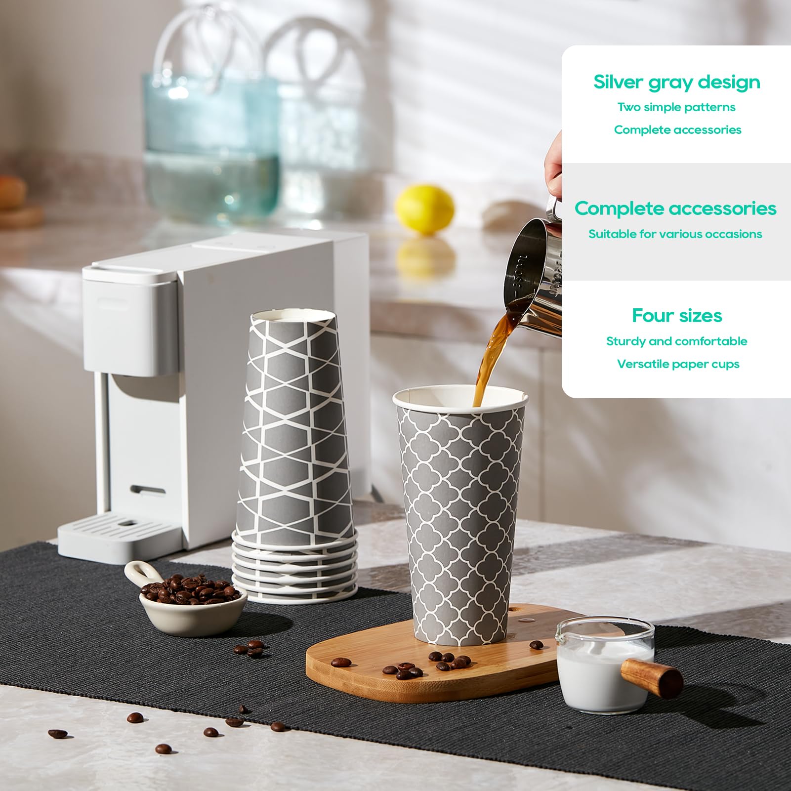 100 Sets 16 oz Disposable Paper Coffee Cups with Lids, Sleeves & Straws - Hot/Cold Beverage Drinking Cups for Coffee, Tea, Water - Perfect for Office, Travel, Cafes & Takeout