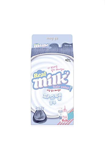 eZn Real Milk Hair Color - Ammonia Free Semi-Permanent Korean Dye (Pastel Blue) | Vegan & Gentle for Damaged Hair | Perfect for DIY Home Coloring & Fashion Looks