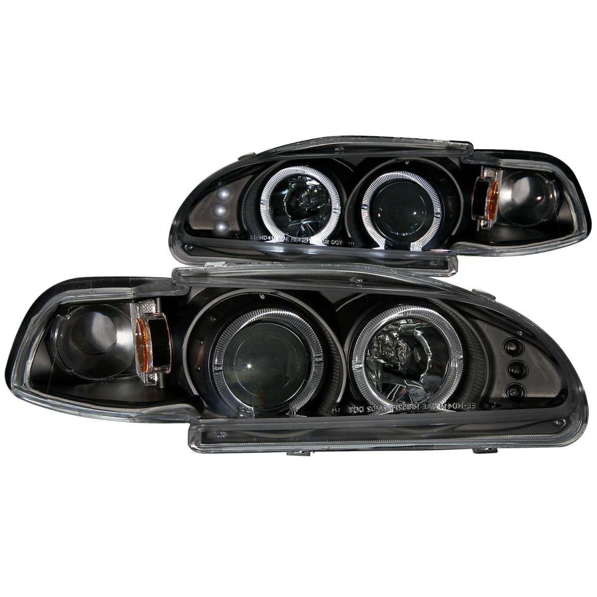 AnzoUSA 121320 Black Projector Halo LED Headlights for Honda Civic - Pair - High Performance Aftermarket Headlights for Night Driving & Custom Car Styling
