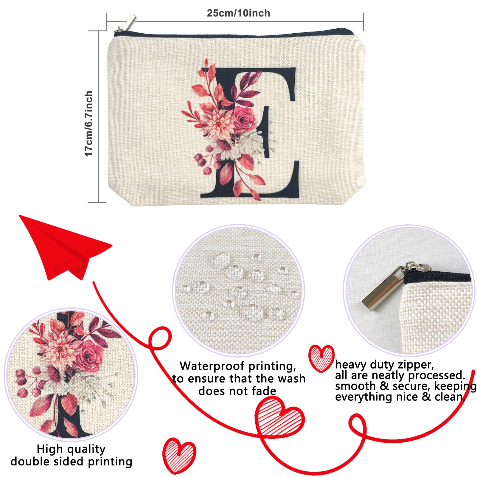 Personalized Floral Monogram Makeup Bag - Custom A-Z Initial Cosmetic Pouch for Women, Mom, Best Friend, Bride, Bridesmaid & Grandma | Perfect Birthday, Mother's Day, Christmas Gift | Travel-Friendly Small Cosmetic Bag for Weddings, Vacations & Everyday Use
