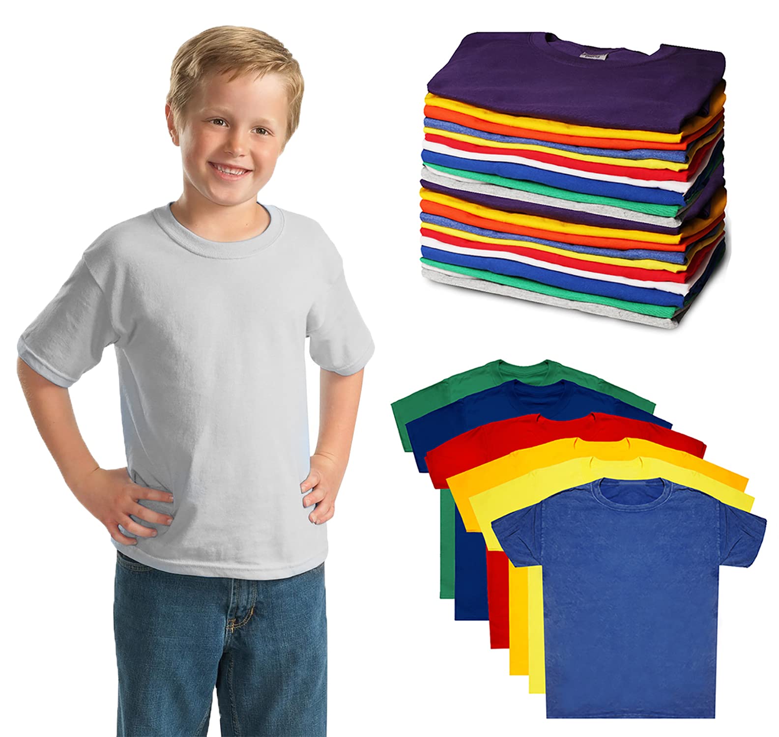 24 Pack Kids Cotton T-Shirts Bulk - Soft Unisex Children's Tees for Boys & Girls | Lightweight Comfortable Shirts for School, Play & Everyday Wear | Wholesale Pack by BILLIONHATS