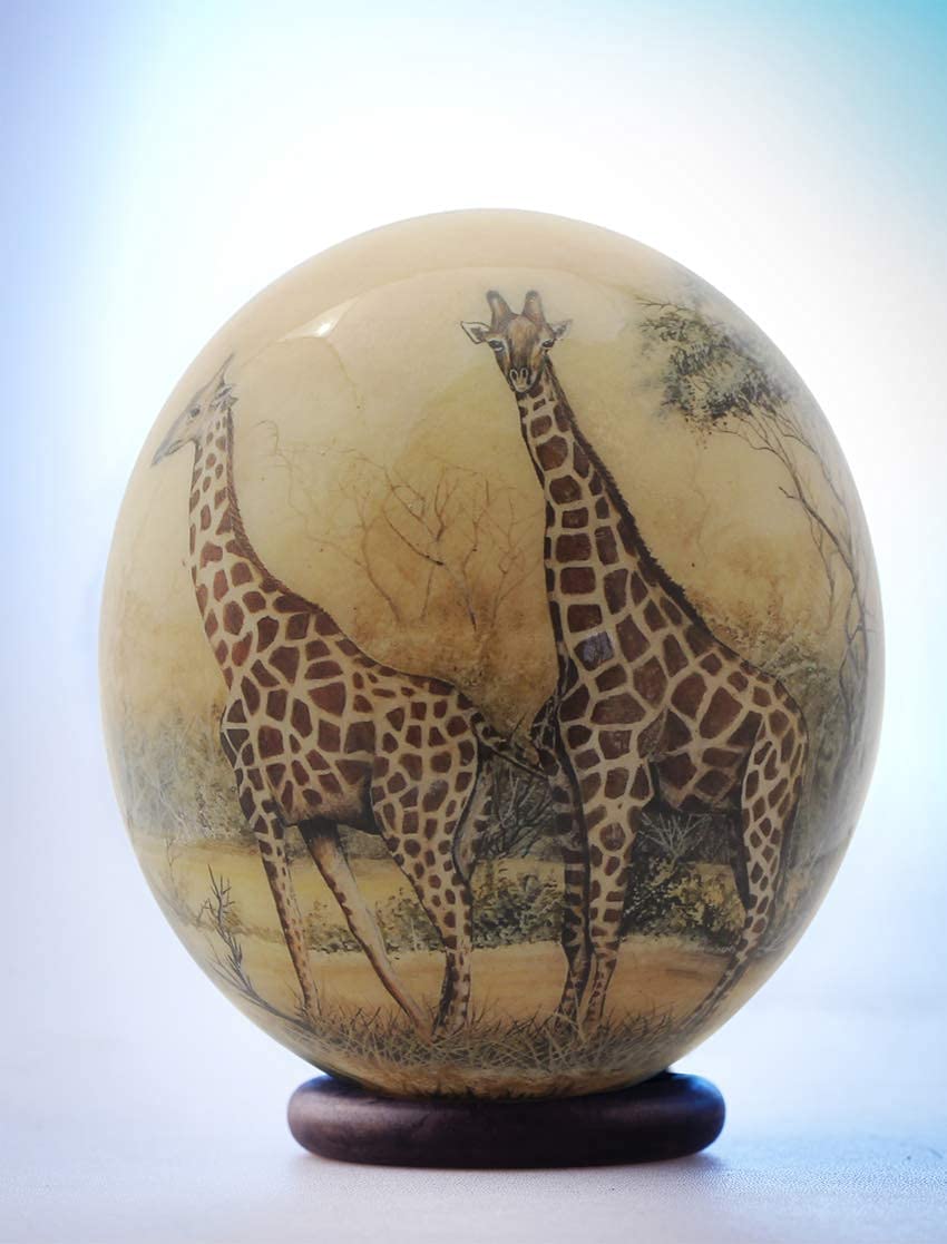 Handmade Decoupage Giraffe Design Ostrich Egg - Perfect for Home Decor, Gift Giving, and DIY Craft Projects