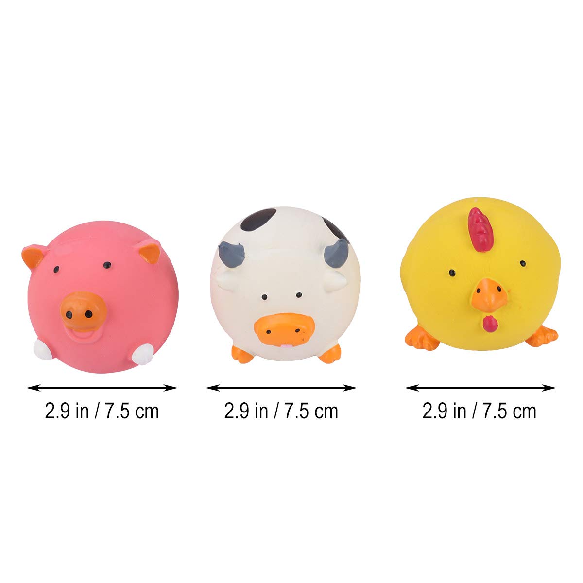 Dog Chew Toys - 3 Pack Safe Rubber Squeaky Toys for Puppies, Teething Balls with Funny Cartoon Design - Perfect for Training, Playtime & Dental Health (Blue/Red/Yellow)