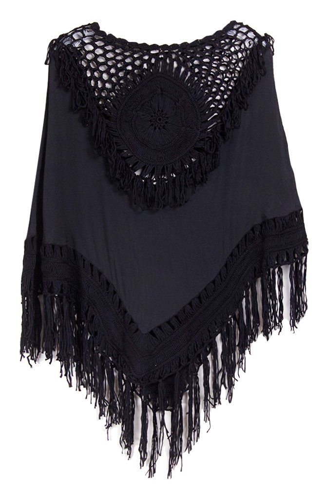 ScarvesMe Crochet Poncho with Fringe - Soft Handmade Boho Shawl Wrap for Women | Perfect for Fall, Winter & Outdoor Activities