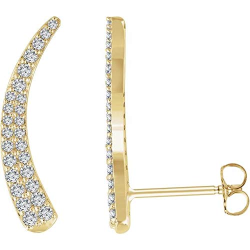 14K Yellow Gold 3/8 CTW Diamond Ear Climbers - Elegant Hoop Earrings for Women, Perfect for Weddings, Parties & Everyday Wear