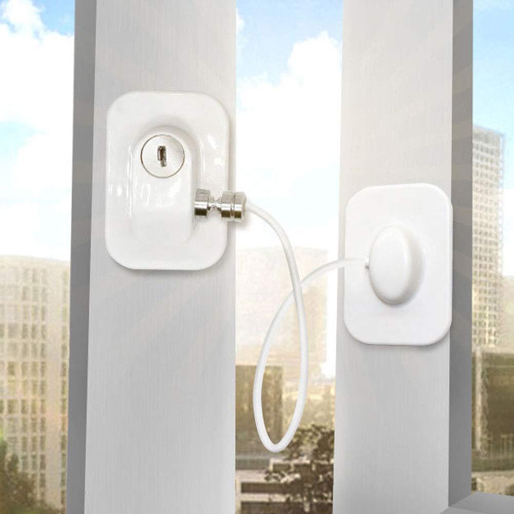 Baby Proof Refrigerator Lock - No Drill Cabinet & Drawer Safety Locks with Keys | Childproof Kitchen, Window & Closet Security | Easy Installation White Cable Restrictor for Home & Office Use