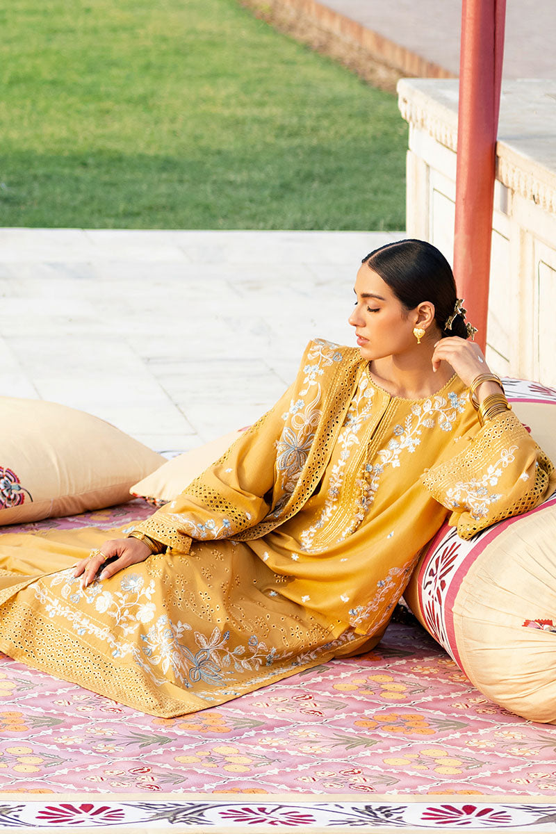 Mustard Mirage 3-Piece Embroidered Lawn Suit for Women - Elegant Pakistani Formal Wear for Weddings, Parties & Special Occasions