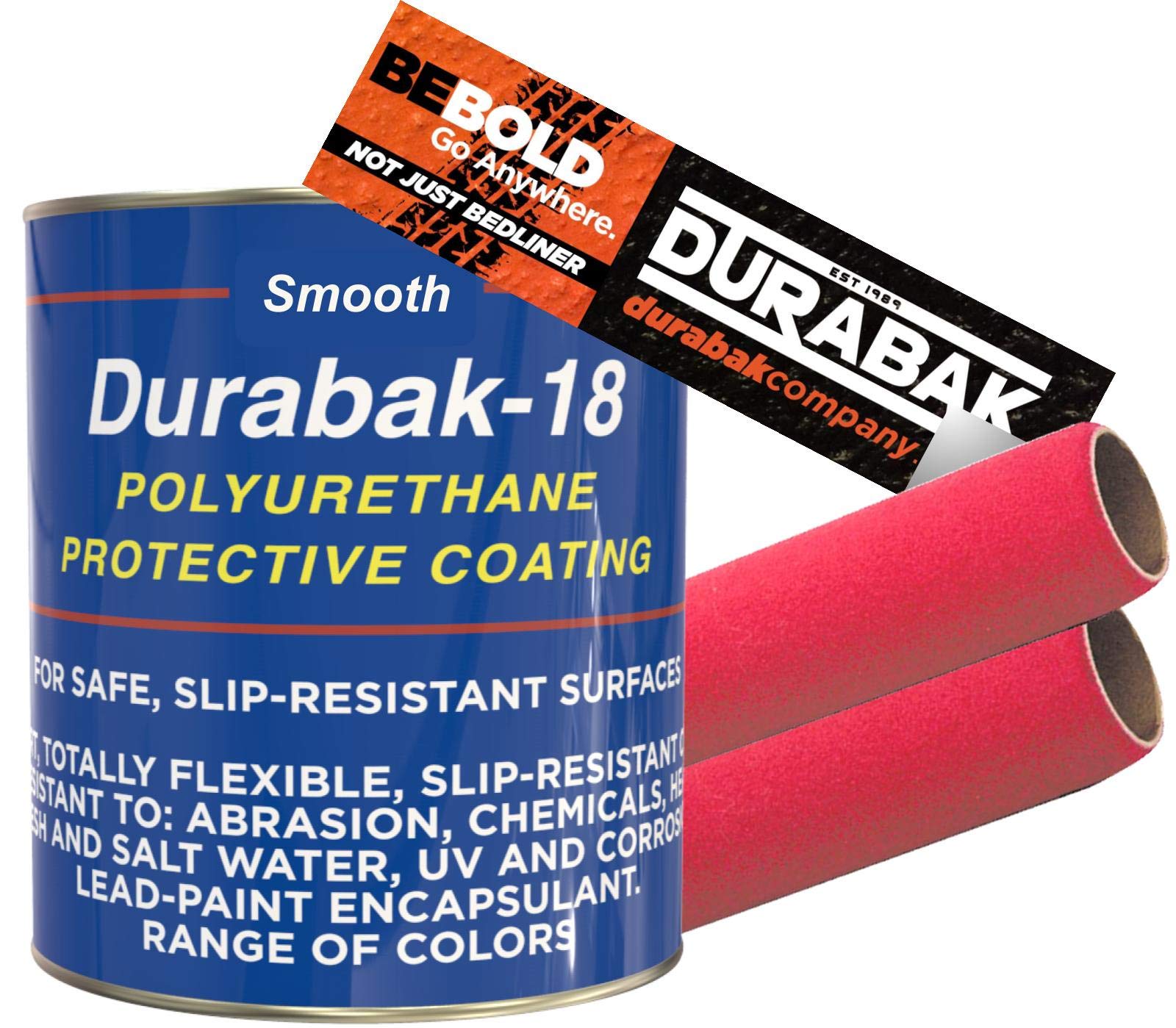 Durabak-18 Smooth Exterior Paint Kit with Roller - DIY Roll On or Spray On Coating for Auto Body, Automotive Rust Proofing, Boat Repair & Scratch Protection (1 Gallon, Blue) | Perfect for Truck Bed Liners, Marine Applications & Industrial Equipment Coatings