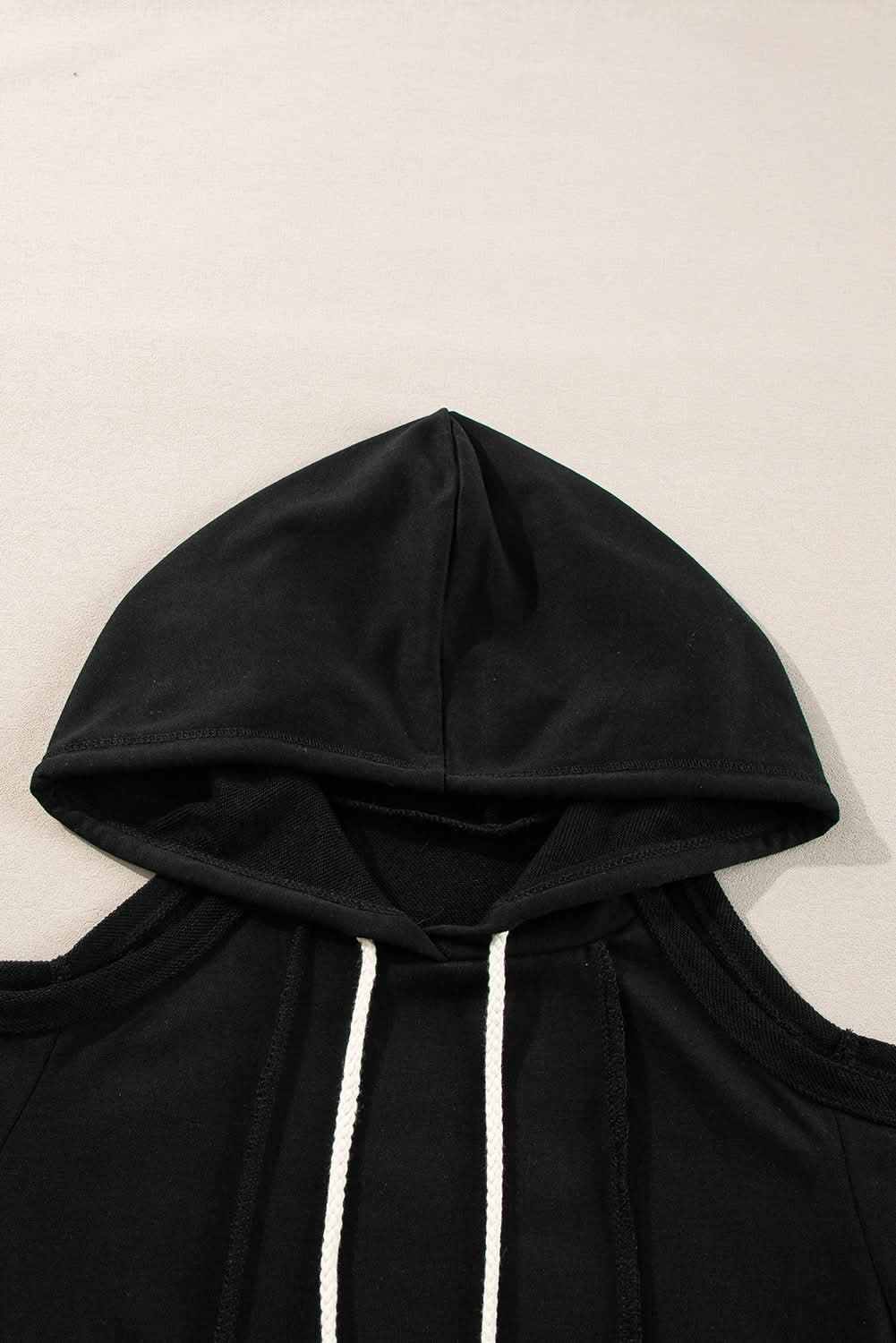 Stylish Black Cold Shoulder Hoodie for Women - Trendy Oversized Pullover Sweatshirt for Casual Outfits, Streetwear & Layering