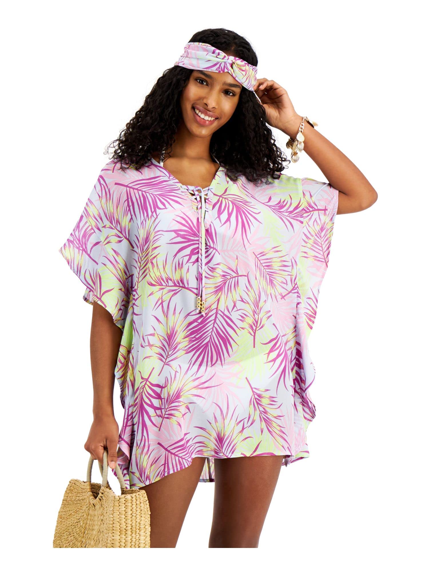 Junior 2-Piece Swim Cover-Up Headband - Printed Purple XS for Girls | Beach, Pool & Summer Vacation Accessories